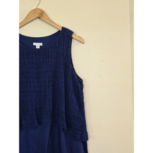 J. Jill pureJill Linen Blue Maxi Layered Dress Womens Size Medium Batik Overlay - Picture 3 of 11
